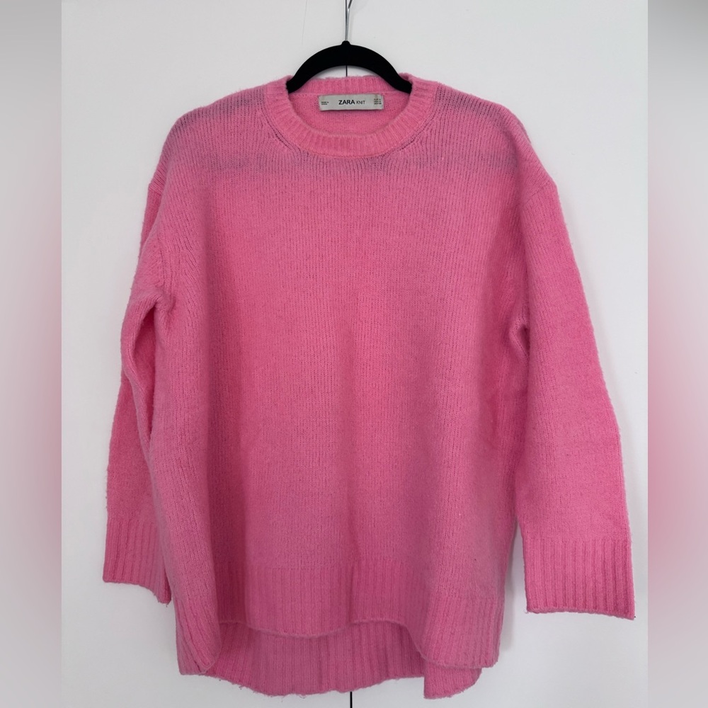 Zara Pink Crew Neck Sweater with Long Sleeves